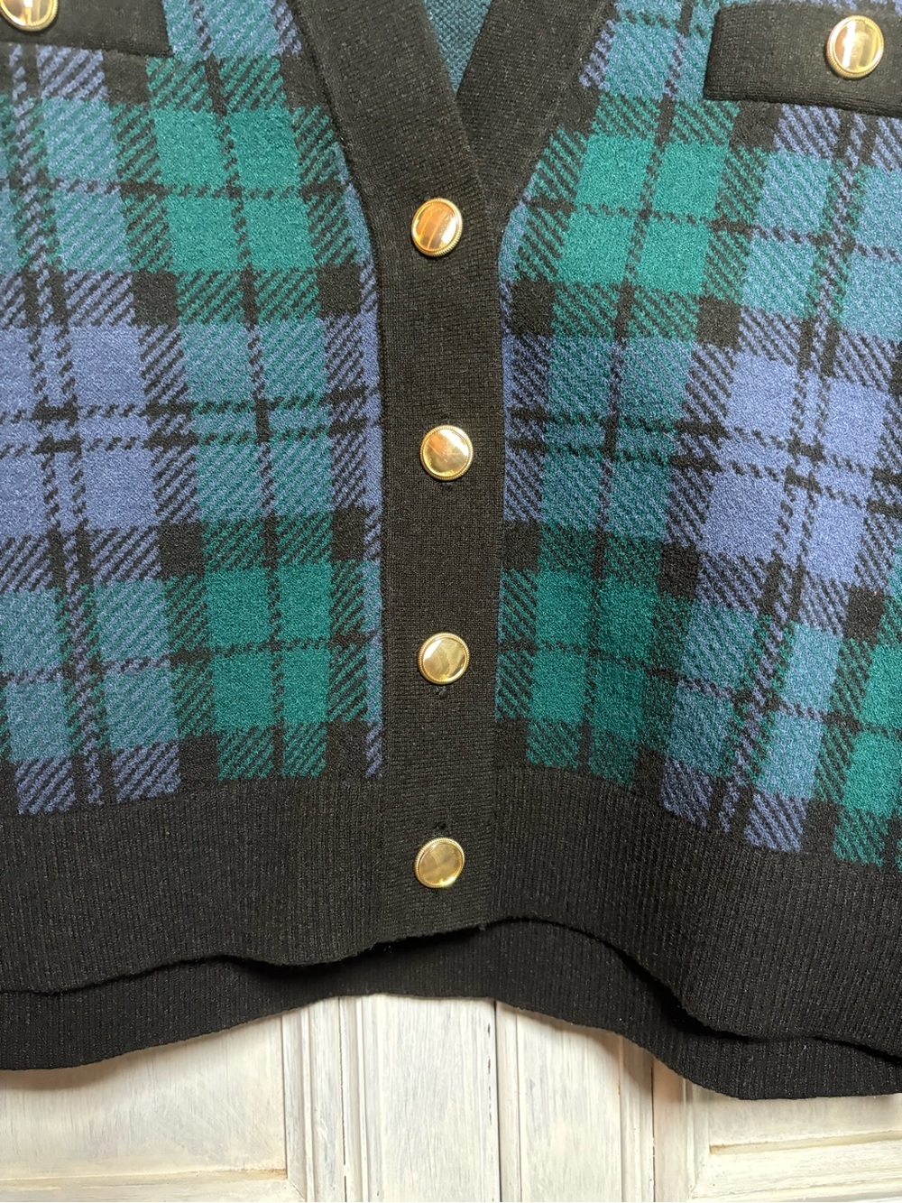 Ann Taylor Blackwatch Plaid Cardigan Preppy Grandpa Country Club Academia - Picture 6 of 10